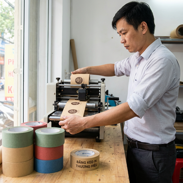 Băng Dính Màu Giấy Kraft Và Tùy Chọn In Logo Thương Hiệu