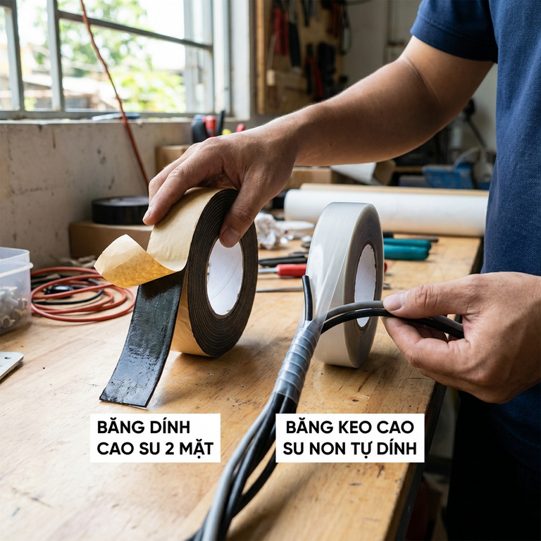 Băng Dính Cao Su 2 Mặt Khác Gì Với Băng Keo Cao Su Non Tự Dính
