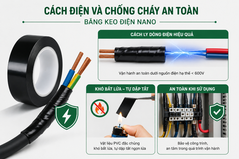 Băng keo điện nano cách điện và chống cháy hiệu quả