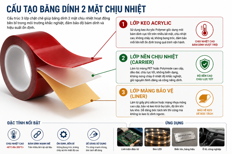 Cấu tạo của băng dính 2 mặt chịu nhiệt