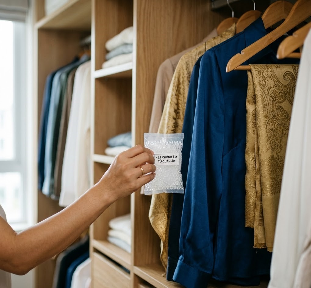 Dùng hạt chống ẩm cho tủ quần áo và bảo quản vải lụa