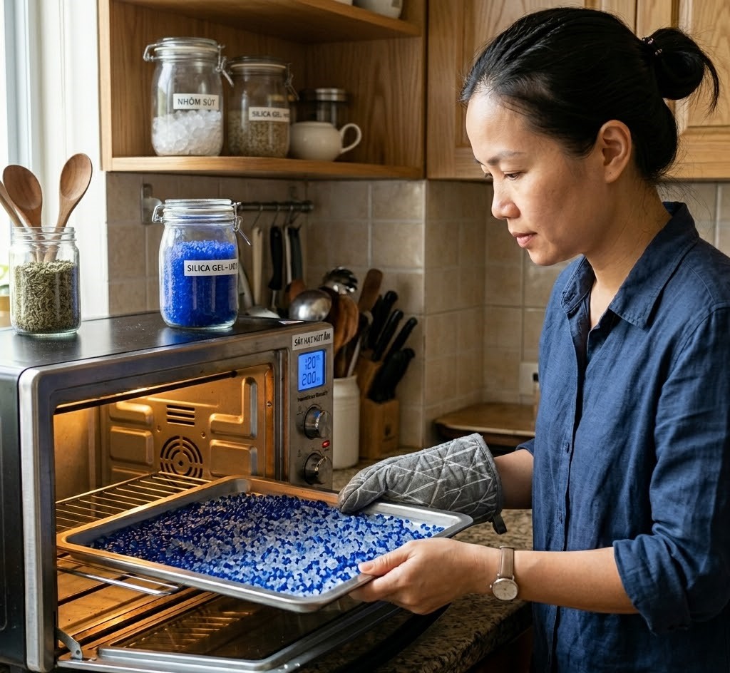 Hạt chống ẩm tái sử dụng và cách sấy đúng kỹ thuật