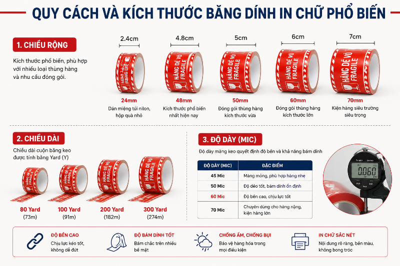 Quy cách băng dính in chữ