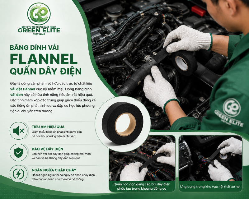 Băng dính vải Flannel quấn dây điện