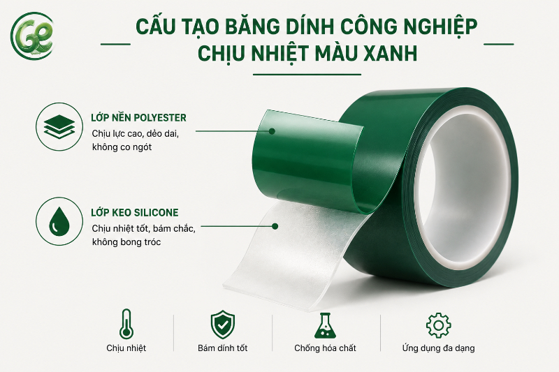 Cấu tạo của băng dính chịu nhiệt màu xanh