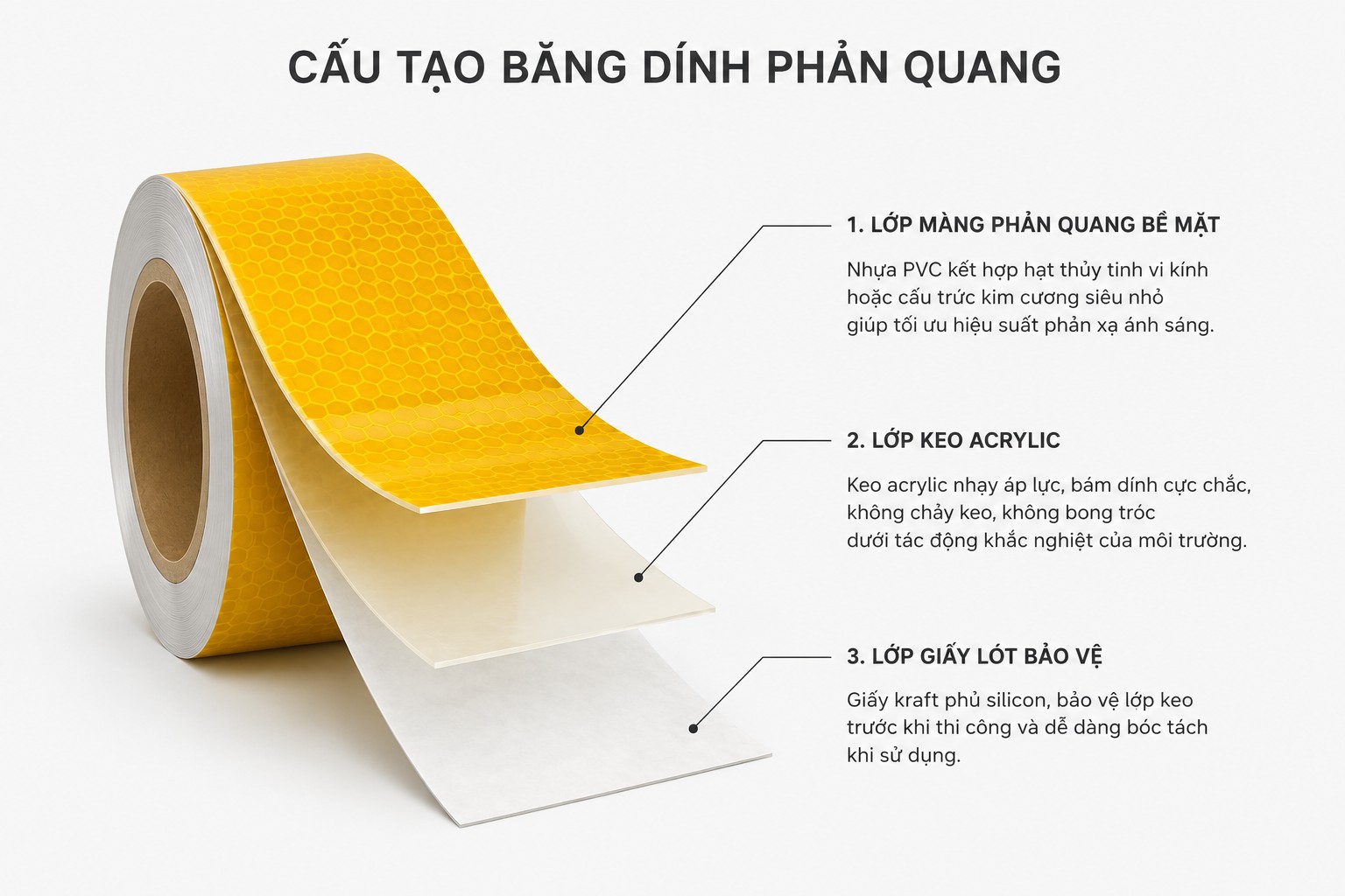 Cấu tạo băng dính phản quang vàng