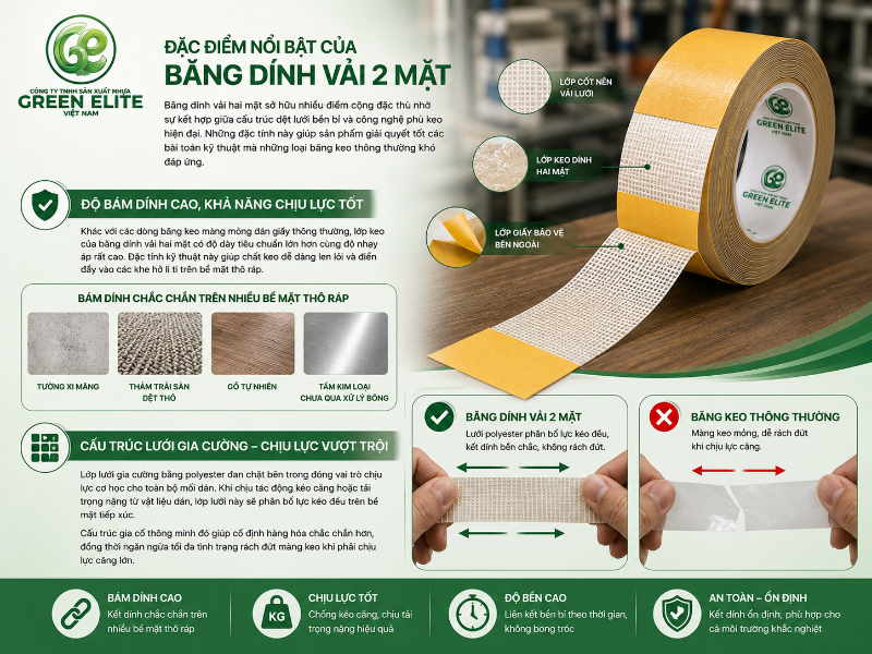 đặc điểm nổi bật băng dính vải 2 mặt