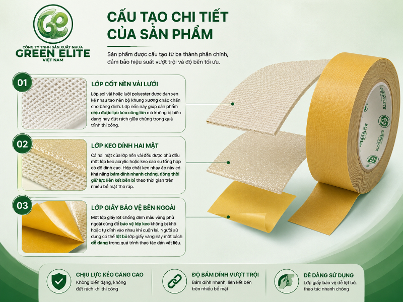 cấu tạo băng dính vải 2 mặt