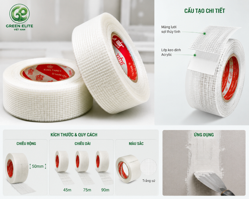 Thông số kỹ thuật băng keo lưới thủy tinh