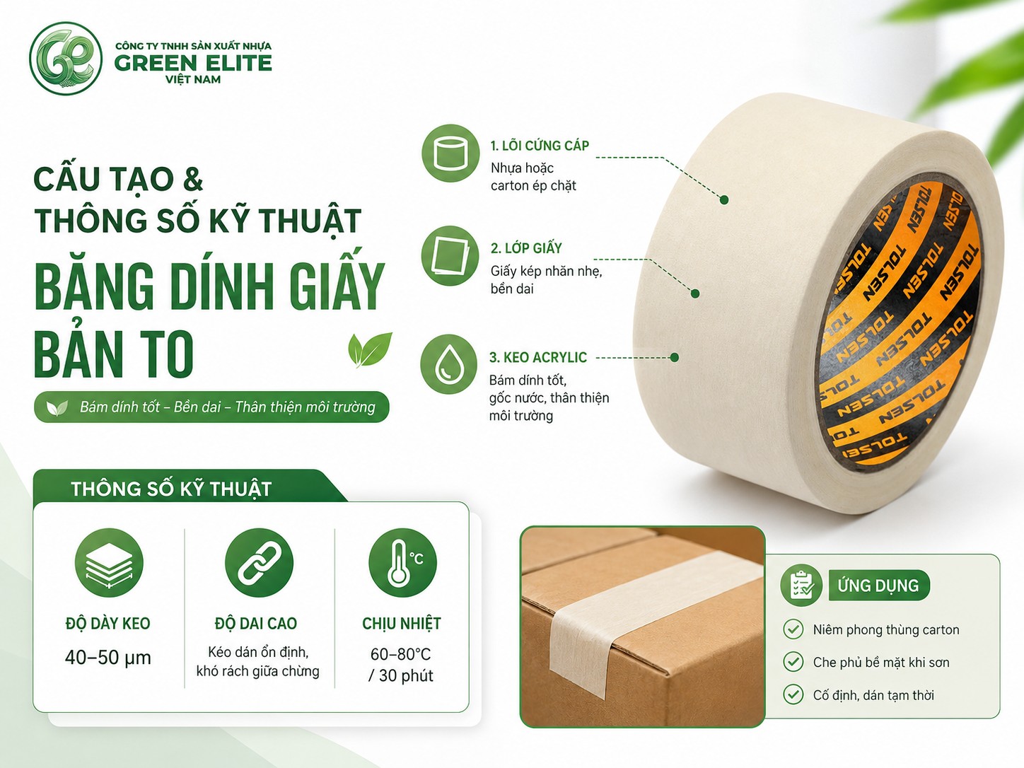 Cấu tạo và thông số kỹ thuật băng dính giấy bản to