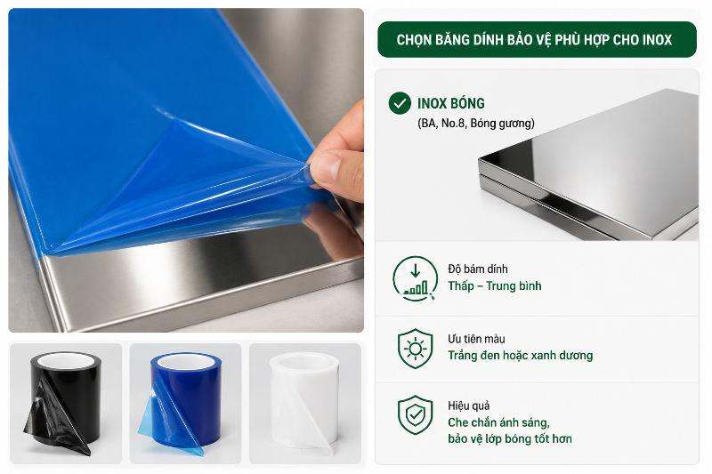 Băng keo bảo vệ bề mặt inox bóng gương