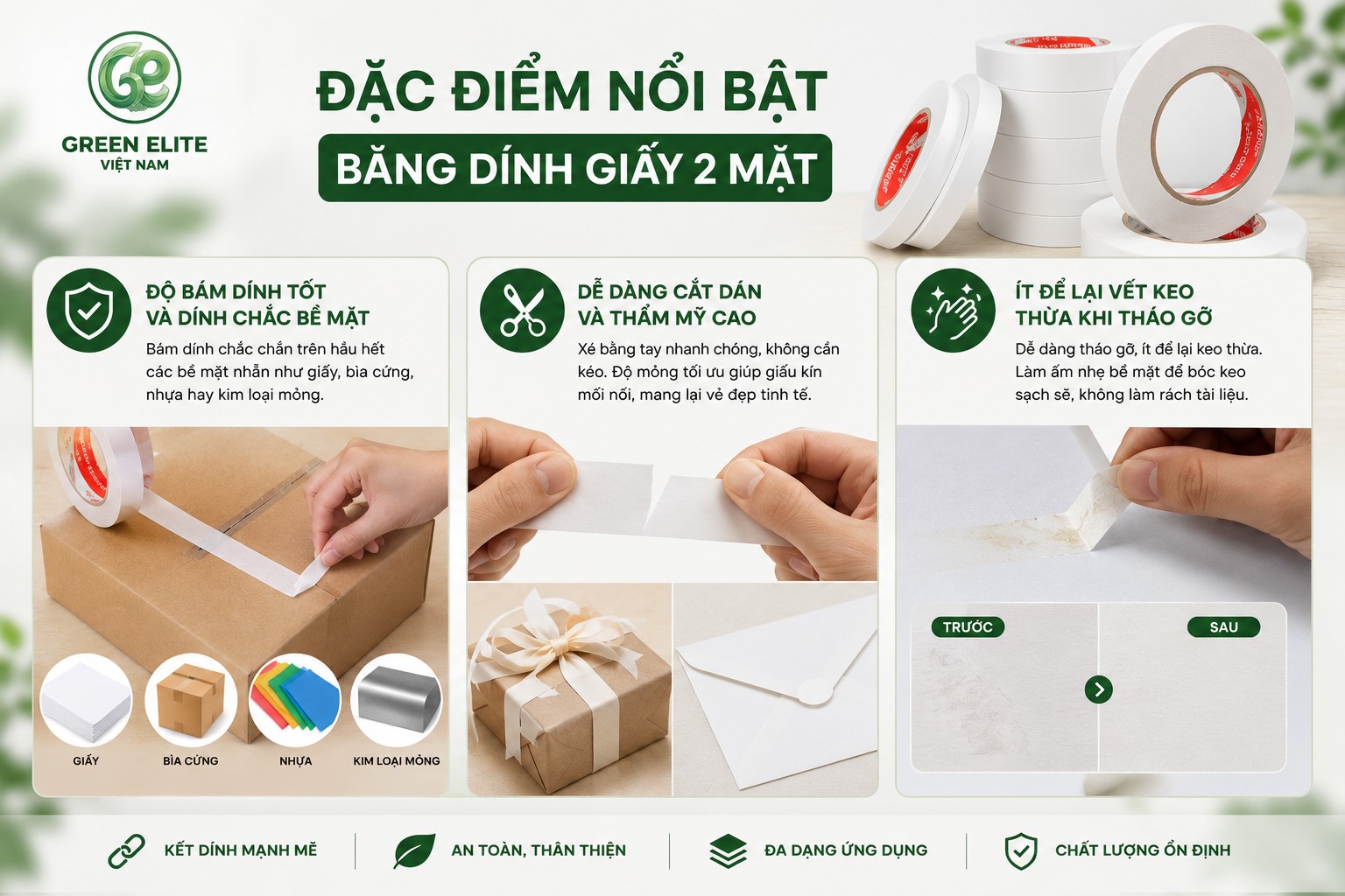 Đặc điểm nổi bật băng dính giấy 2 mặt
