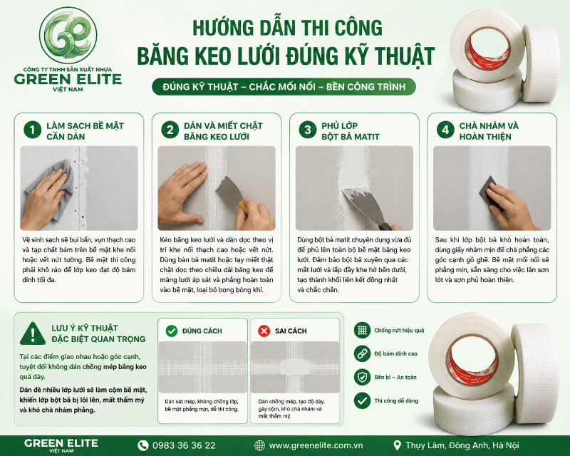 hướng dẫn thi công băng keo lưới