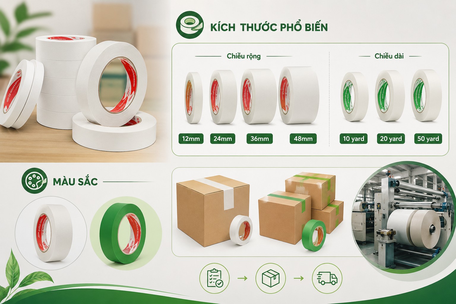 Kích thước băng dính giấy trắng 