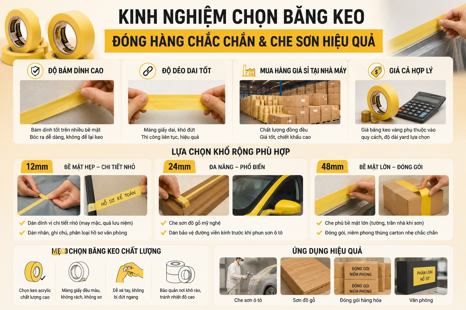 Kinh nghiệm lựa chọn băng keo giấy màu vàng