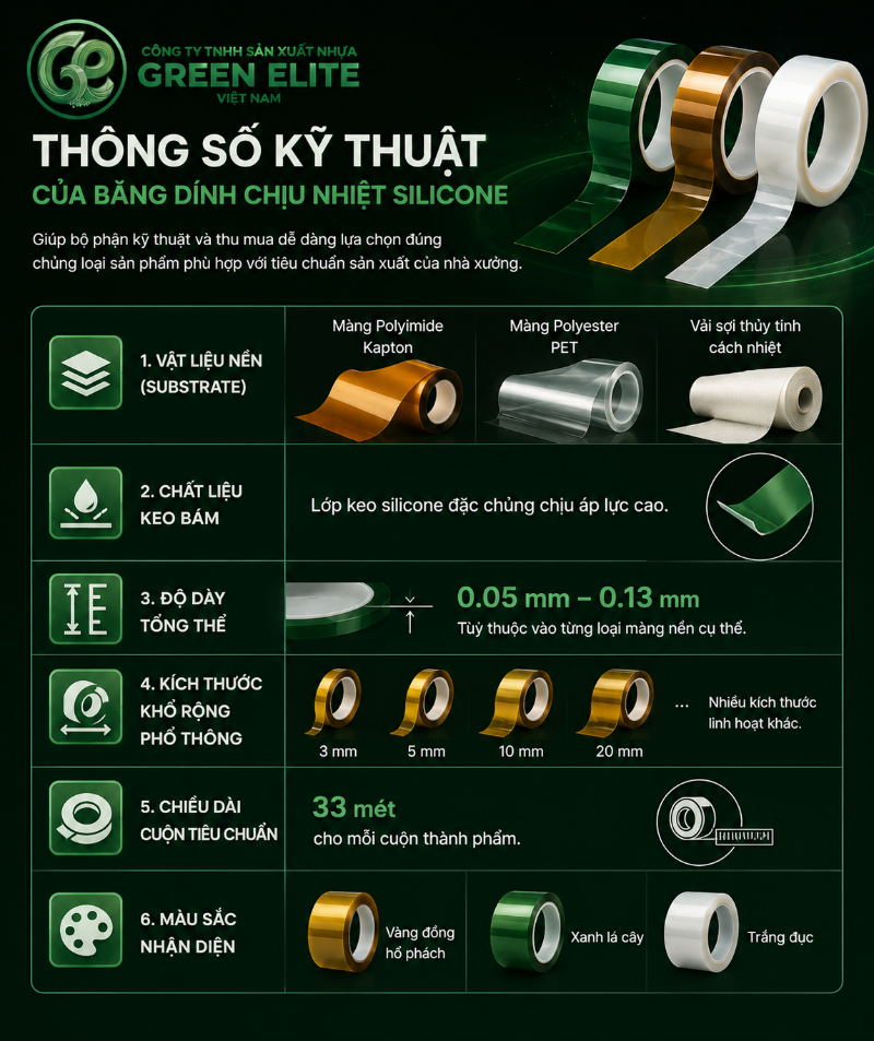 Thông số kỹ thuật của băng dính chịu nhiệt silicone
