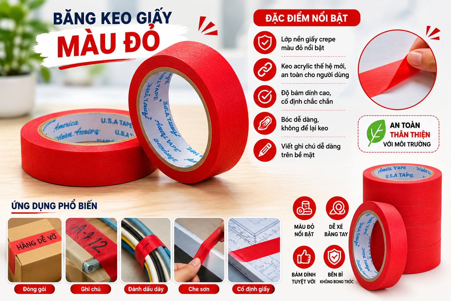 Thông tin băng keo giấy màu đỏ
