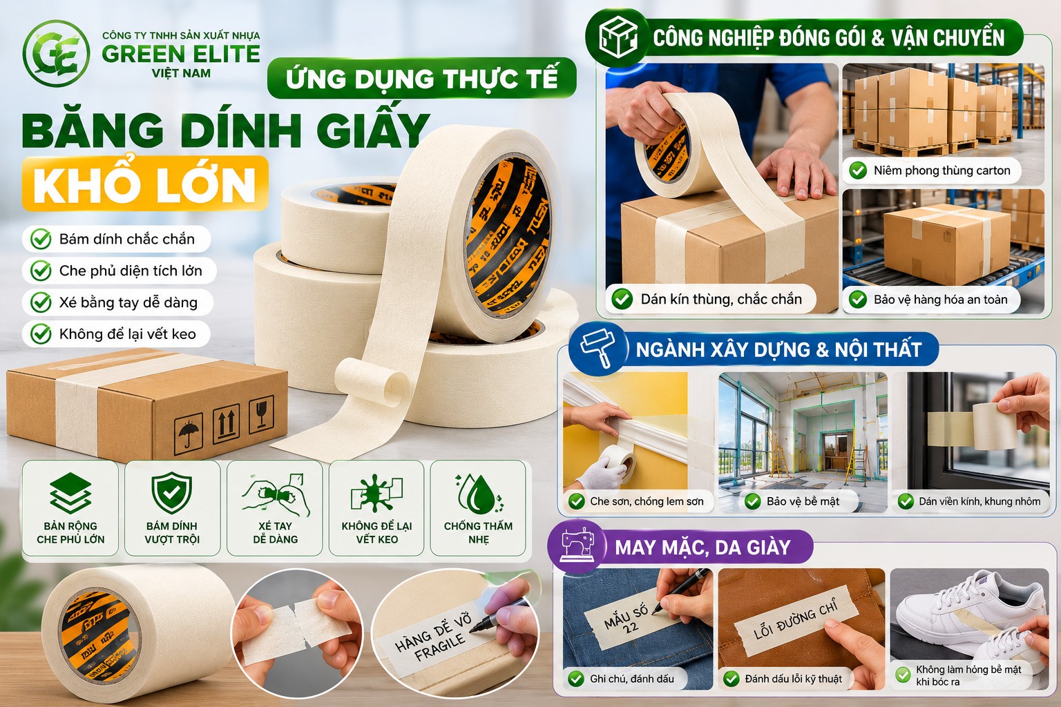 Ứng dụng thực tế của băng dính giấy bản to