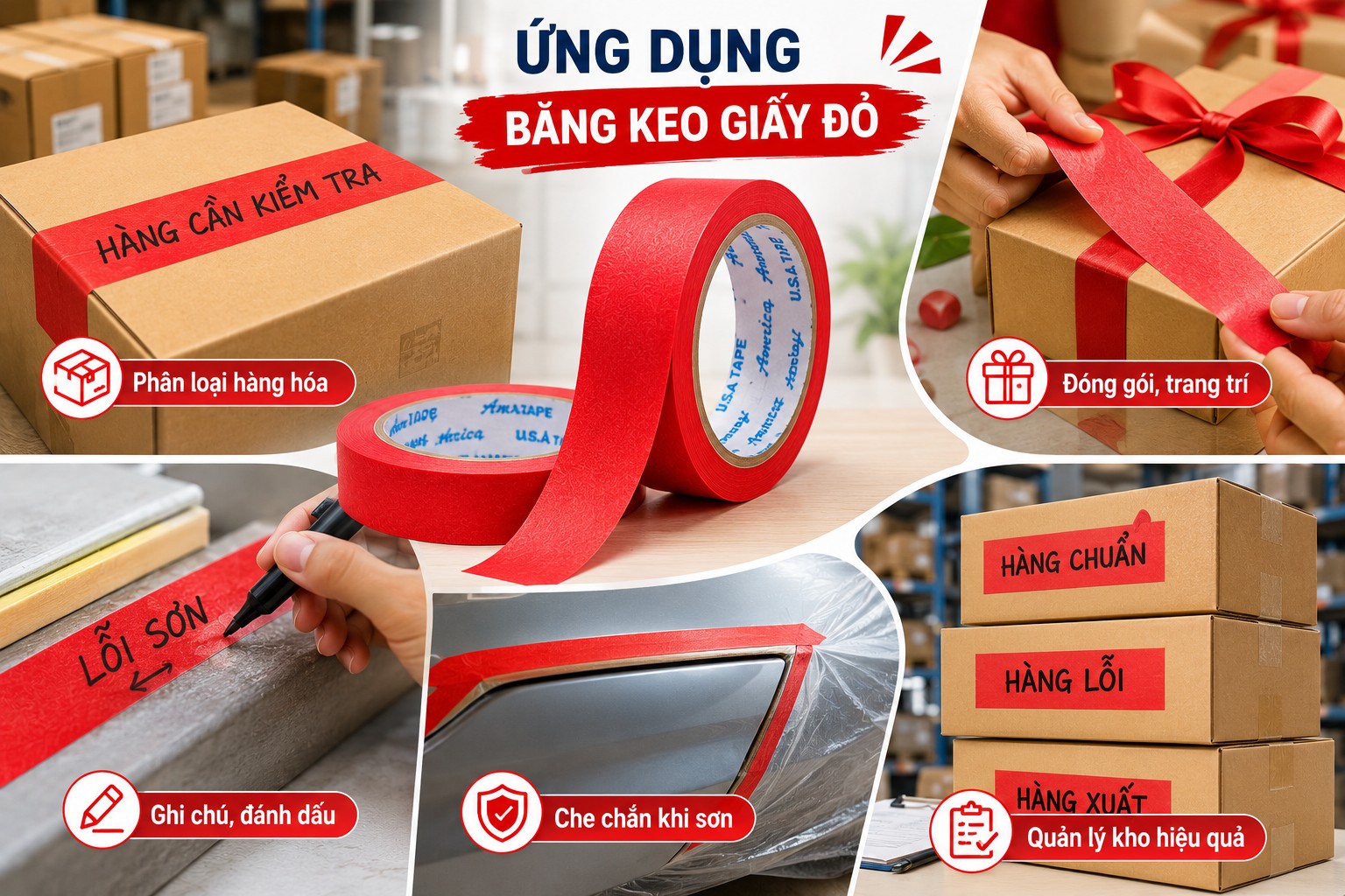 Ứng dụng của băng keo giấy màu đỏ