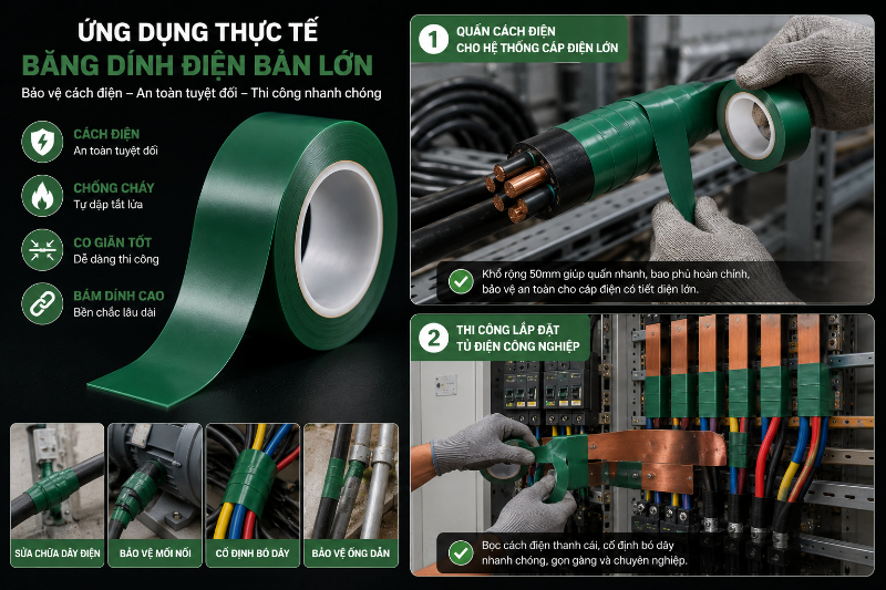 Ứng dụng thực tế của băng dính điện bản lớn