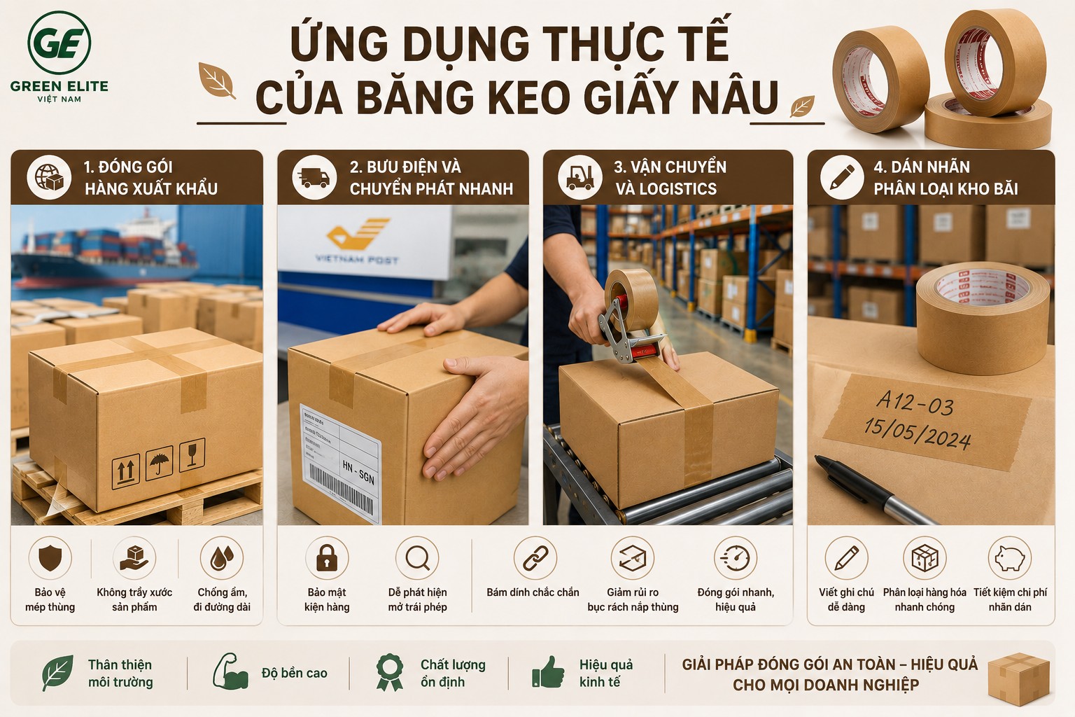 Ứng dụng thực tế của băng keo giấy nâu