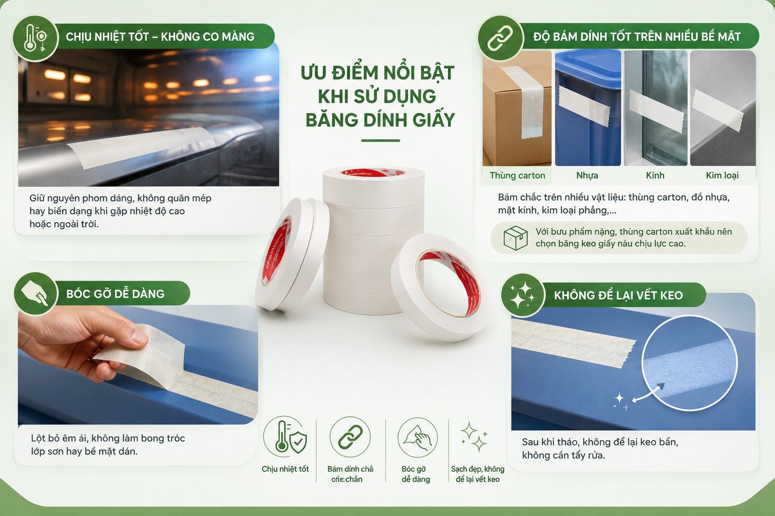 Ưu điểm nổi bật của băng keo giấy trắng