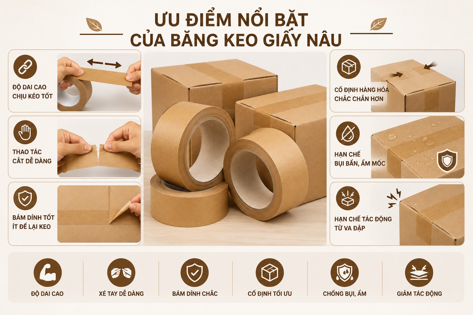 Ưu điểm nổi bật của dòng băng keo giấy nâu