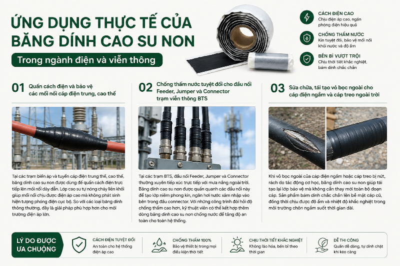 Ứng dụng của băng keo cao su non cách điện