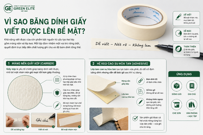 Vì sao có thể viết lên băng dính giấy?